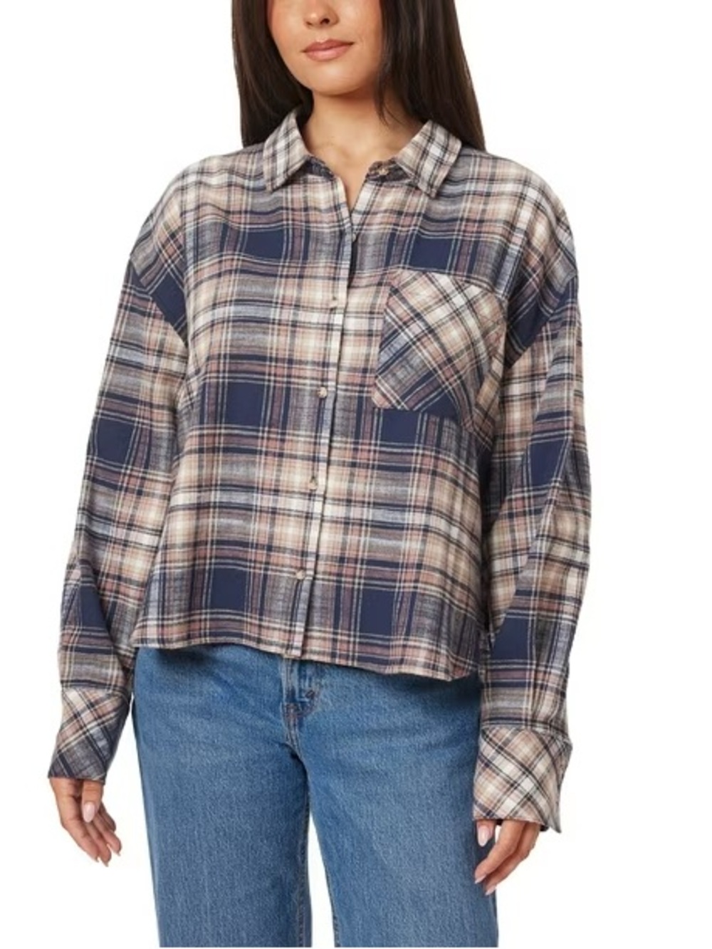 Scotch & Soda Cropped Plaid Button Down Flannel Collared Shirt Size Large
